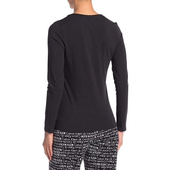 Calvin Klein Sleepwear Womens Scoop Neck Long Sleeve TOP ONLY in Black S… - Picture 2 of 8